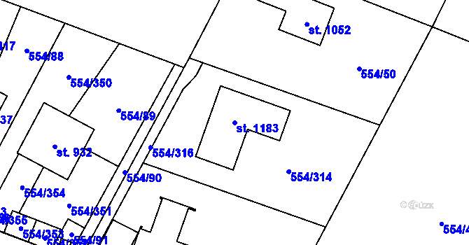 Parcela st. 1183 v KÚ Bašť, Katastrální mapa