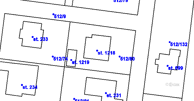 Parcela st. 1218 v KÚ Bašť, Katastrální mapa