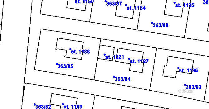 Parcela st. 1221 v KÚ Bašť, Katastrální mapa