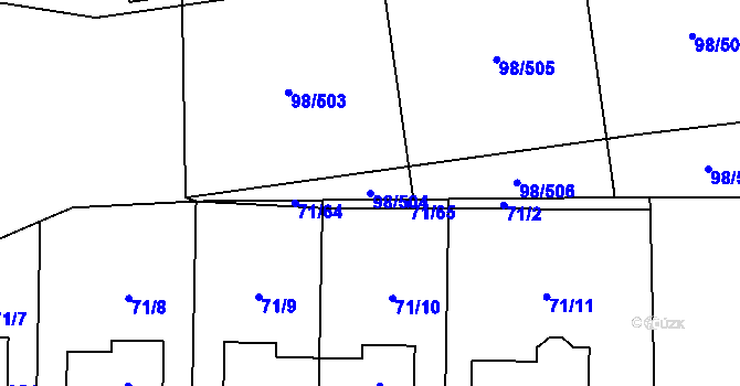 Parcela st. 98/504 v KÚ Bašť, Katastrální mapa