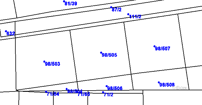 Parcela st. 98/505 v KÚ Bašť, Katastrální mapa