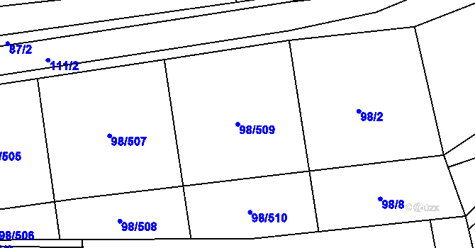 Parcela st. 98/509 v KÚ Bašť, Katastrální mapa