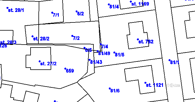 Parcela st. 81/49 v KÚ Bašť, Katastrální mapa