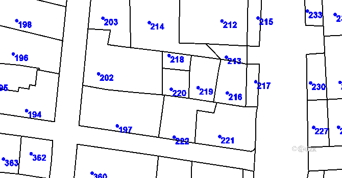 Parcela st. 220 v KÚ Batelov, Katastrální mapa