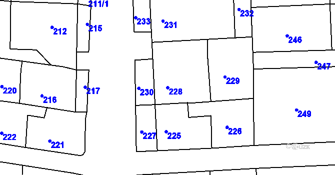 Parcela st. 228 v KÚ Batelov, Katastrální mapa