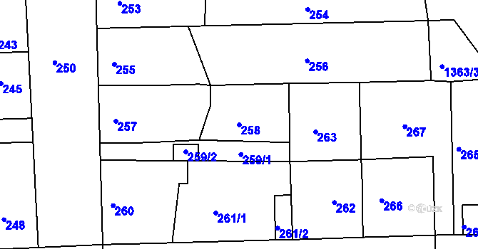 Parcela st. 258 v KÚ Batelov, Katastrální mapa