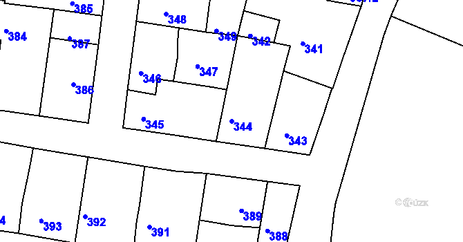 Parcela st. 344 v KÚ Batelov, Katastrální mapa
