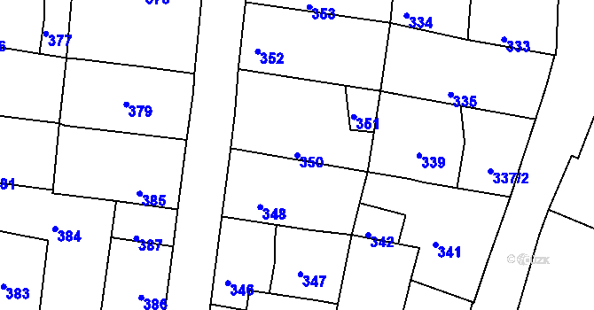 Parcela st. 350 v KÚ Batelov, Katastrální mapa