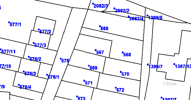 Parcela st. 567 v KÚ Batelov, Katastrální mapa