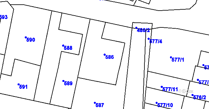 Parcela st. 586 v KÚ Batelov, Katastrální mapa