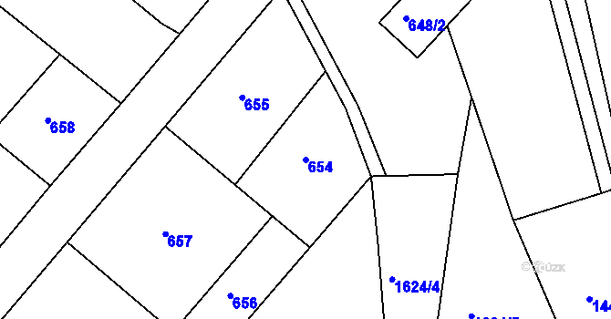 Parcela st. 654 v KÚ Batelov, Katastrální mapa