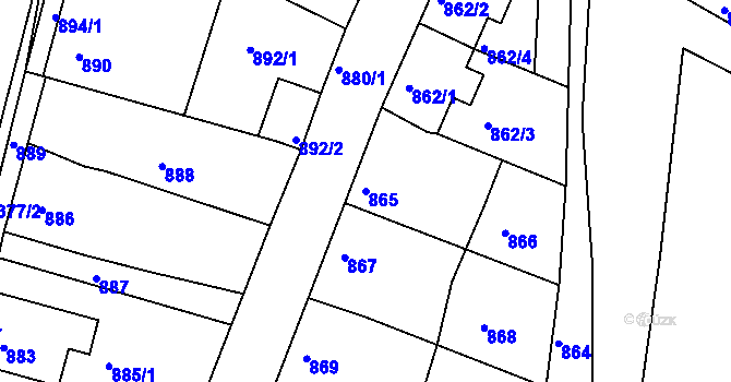 Parcela st. 865 v KÚ Batelov, Katastrální mapa