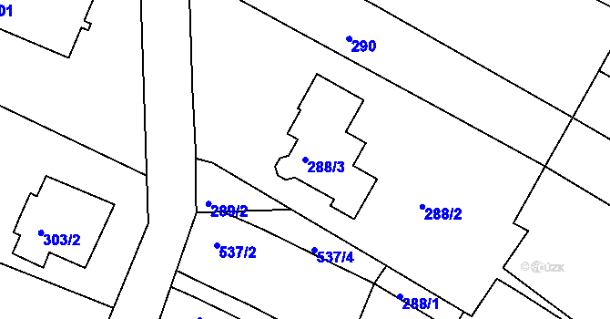 Parcela st. 288/3 v KÚ Batelov, Katastrální mapa