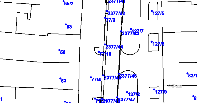 Parcela st. 77/10 v KÚ Batelov, Katastrální mapa