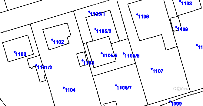 Parcela st. 1105/6 v KÚ Batelov, Katastrální mapa