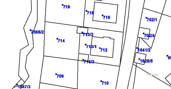 Parcela st. 713/1 v KÚ Batelov, Katastrální mapa
