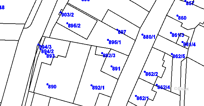 Parcela st. 892/3 v KÚ Batelov, Katastrální mapa