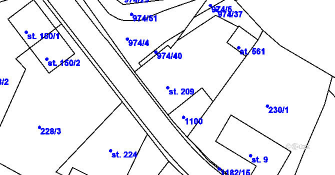 Parcela st. 209 v KÚ Batňovice, Katastrální mapa