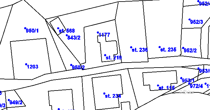 Parcela st. 219 v KÚ Batňovice, Katastrální mapa