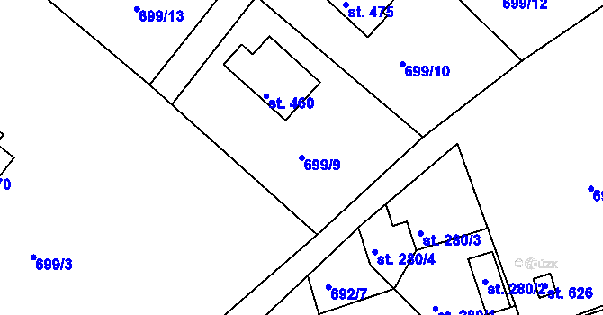 Parcela st. 699/9 v KÚ Batňovice, Katastrální mapa
