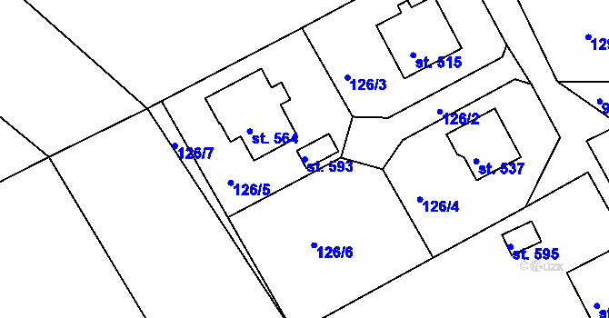 Parcela st. 593 v KÚ Batňovice, Katastrální mapa