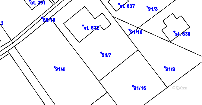 Parcela st. 91/7 v KÚ Batňovice, Katastrální mapa