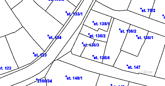 Parcela st. 135/3 v KÚ Bavorov, Katastrální mapa