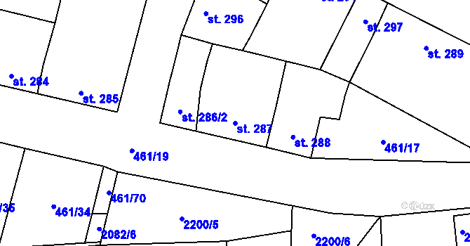Parcela st. 287 v KÚ Bavorov, Katastrální mapa