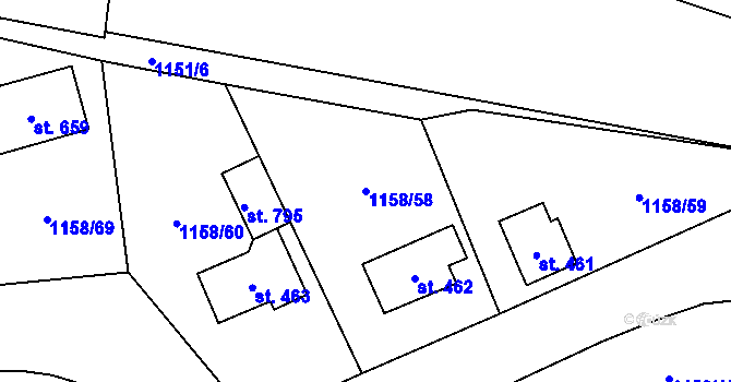 Parcela st. 1158/58 v KÚ Bavorov, Katastrální mapa