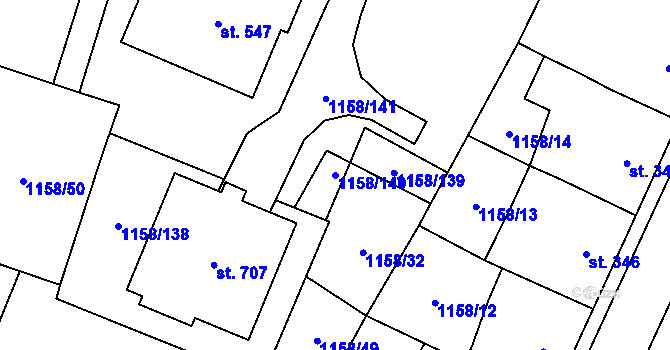 Parcela st. 1158/140 v KÚ Bavorov, Katastrální mapa
