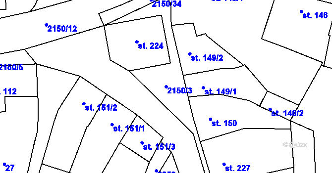 Parcela st. 2150/3 v KÚ Bavorov, Katastrální mapa