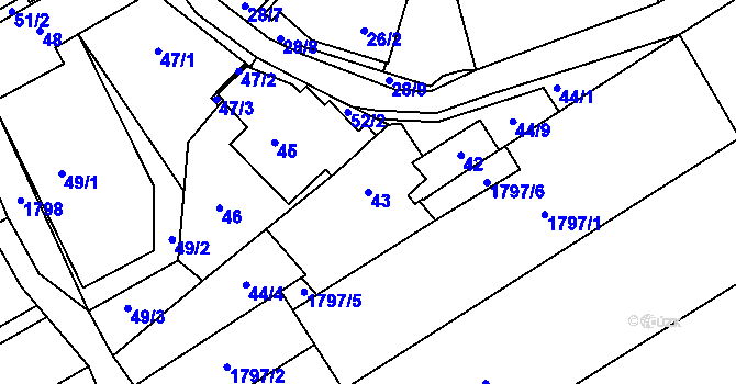 Parcela st. 43 v KÚ Bavory, Katastrální mapa