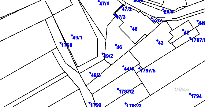 Parcela st. 49/2 v KÚ Bavory, Katastrální mapa