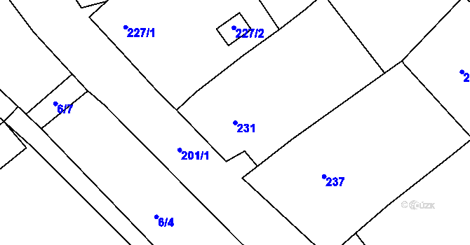 Parcela st. 231 v KÚ Bavory, Katastrální mapa