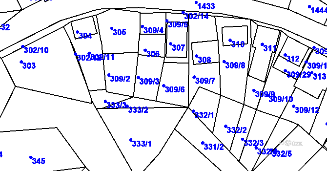 Parcela st. 309/6 v KÚ Bavory, Katastrální mapa