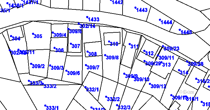 Parcela st. 309/8 v KÚ Bavory, Katastrální mapa