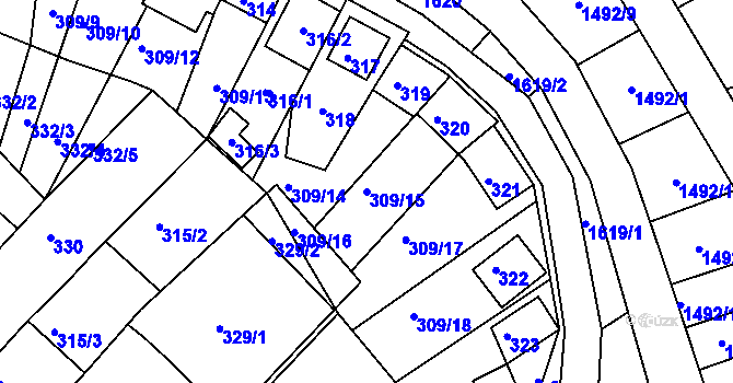 Parcela st. 309/15 v KÚ Bavory, Katastrální mapa