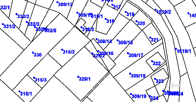 Parcela st. 309/16 v KÚ Bavory, Katastrální mapa