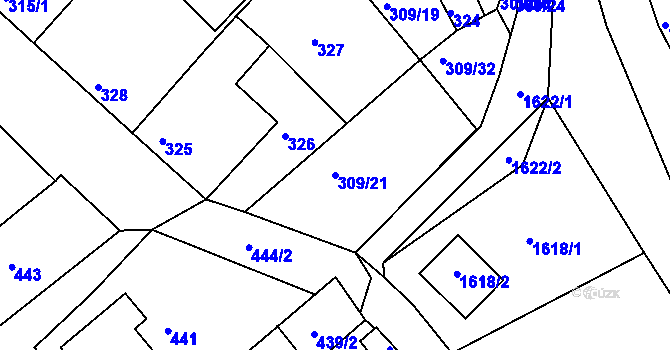 Parcela st. 309/21 v KÚ Bavory, Katastrální mapa