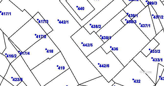 Parcela st. 442/5 v KÚ Bavory, Katastrální mapa