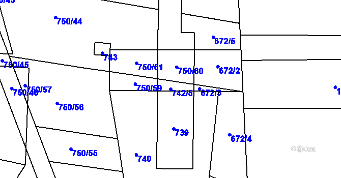 Parcela st. 742/5 v KÚ Bavory, Katastrální mapa