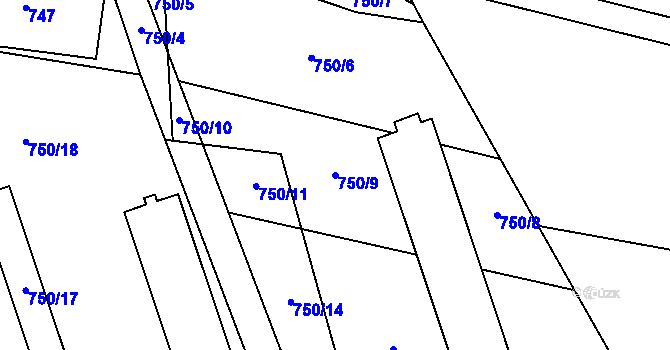Parcela st. 750/9 v KÚ Bavory, Katastrální mapa