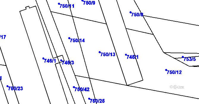 Parcela st. 750/13 v KÚ Bavory, Katastrální mapa