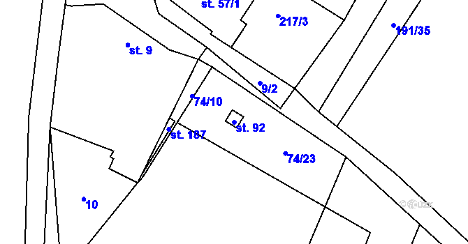 Parcela st. 92 v KÚ Bavoryně, Katastrální mapa