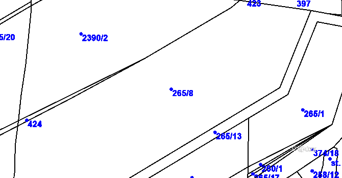 Parcela st. 265/8 v KÚ Bavoryně, Katastrální mapa