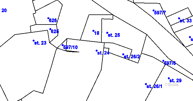 Parcela st. 24 v KÚ Bdín, Katastrální mapa