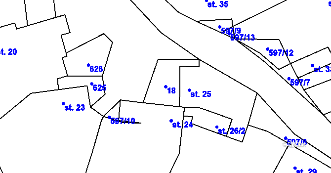 Parcela st. 18 v KÚ Bdín, Katastrální mapa
