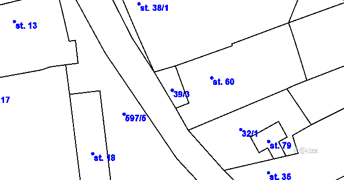 Parcela st. 39/3 v KÚ Bdín, Katastrální mapa