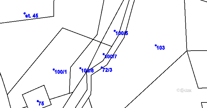 Parcela st. 100/7 v KÚ Bdín, Katastrální mapa