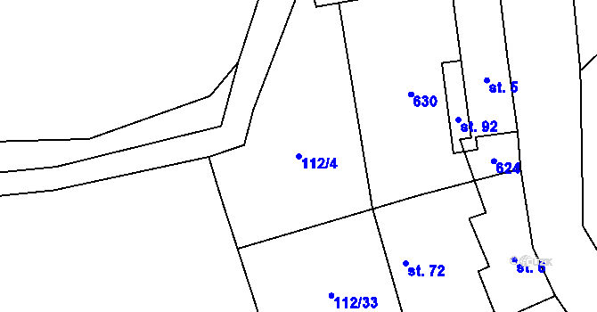 Parcela st. 112/4 v KÚ Bdín, Katastrální mapa